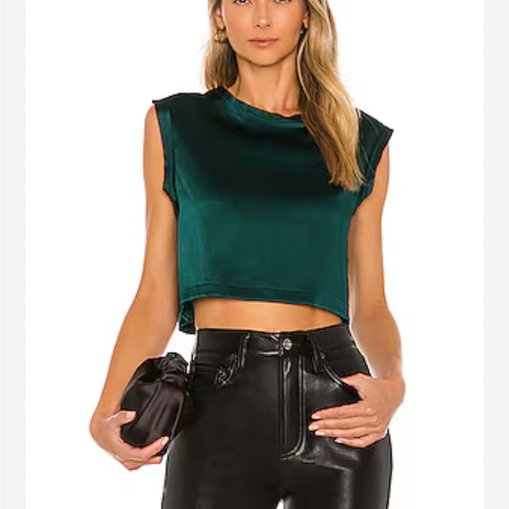 NONchalant Green Silk Crop Top - Mel Blouse